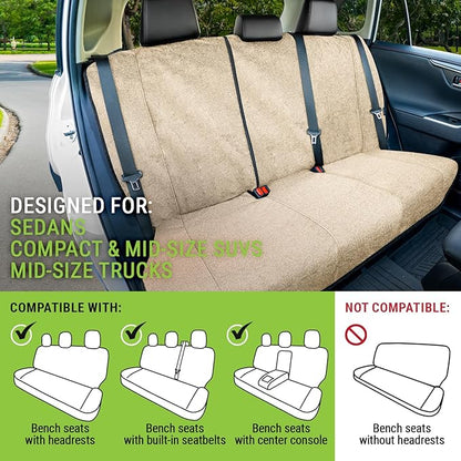 Season Guard Back Seat Towel Seat Cover for Cars; Great for After Gym Workouts, Dogs, and Outdoor Activities; Universal Fit for Cars SUVs Vans Trucks, EZ fit, Non Slip Grip, Tan