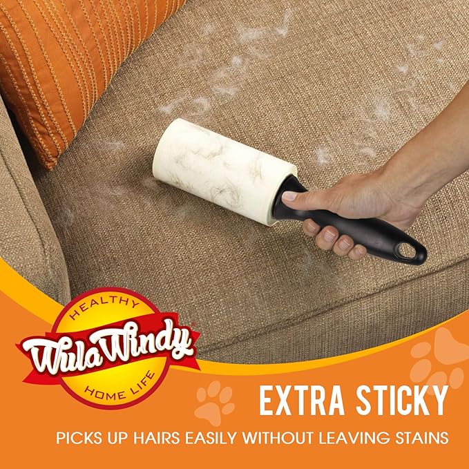 WulaWindy Extra Sticky Lint Rollers for Pet Hair, 240 Sheets, 4-Pack | Extra-sticky lint roller with 240 easy-tear sheets and reusable handle for pet hair, lint and dust on clothes and furniture.