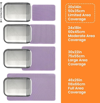 Small Cat Litter Mat, 20x14’’ Double Layer Honeycomb Cat Litter Box Mat, Non Slip Waterproof Urine Proof Litter Trapping Mat for Floor, Kitty Litter Pad, Indoor Pet Supplies, Purple