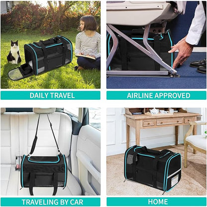 Soft - Sided Pet Carrier for Cats and Small Dogs, Airline - Approved, Black Travel Tote with Mesh Windows, Foldable Bowl, Shoulder Strap, Oeko - TEX Certified
