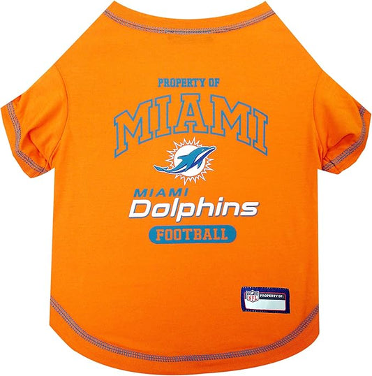 NFL Miami Dolphins Dog T-Shirt for Pets, Size Large. Officially Licensed Pet Shirt with Team Logo, Soft Stretchable Comfort Fit Apparel for Dogs & Cats