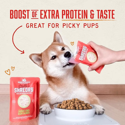 Stella & Chewy's Cage-Free Chicken Shredrs - Premium Dog Food Pouches - Perfect for Picky Eaters - 12 Pack, 2.8oz Each