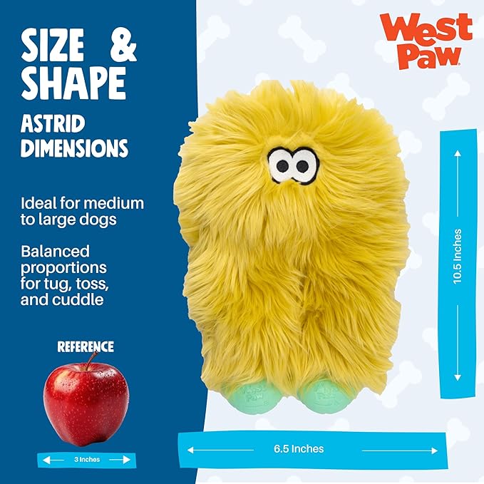 WEST PAW Rowdies Astrid Durable Plush Dog Toy with Reinforced Seams and Chew Resistant Design for Tough Play Safe Indoor or Outdoor Fun for Dogs Who Deserve the Best - Citrus