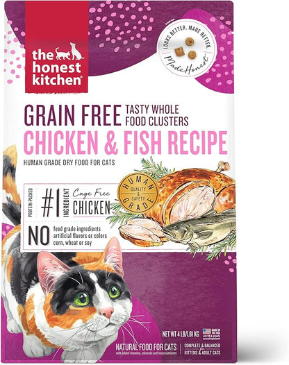 The Honest Kitchen Human Grade Whole Food Clusters Grain Free Chicken & Fish Dry Cat Food, 4 lb Bag