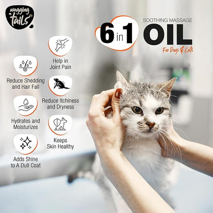 Wagging Tails 6-in-1 Soothing Oil - 6.76 fl oz for Dogs & Cats | Coconut Oil for Skin & Coat | Helps Hydrate & Moisturize Hair | Improve Coat Shine and Softness