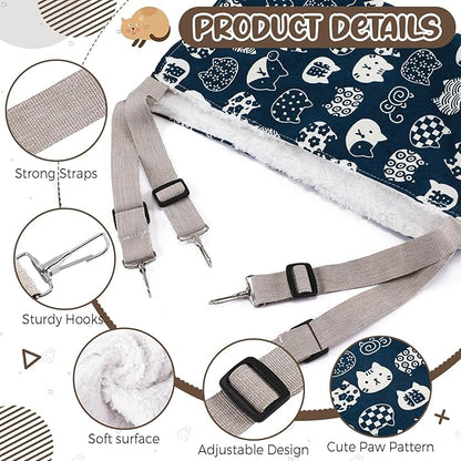 Barydat 6 Pcs Reversible Cat Hammock Bed 18.9 x 15 Inch Soft Breathable Double Sided Pet Ferret Cage Hammock with Adjustable Straps Hanging for Kitten Puppy or Small Pet (Fabric)