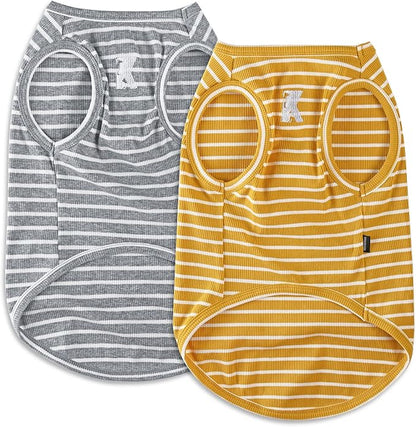 Koneseve Dog Shirt Vest Lightweight Stretchy Dog T-Shirts Soft Cool Shirts Sleeveless Stripe Vests Breathable Clothes for Puppy Kitty Cats Small Medium Large Dogs 2 Pack Yellow + Light Grey [ 3XL ]