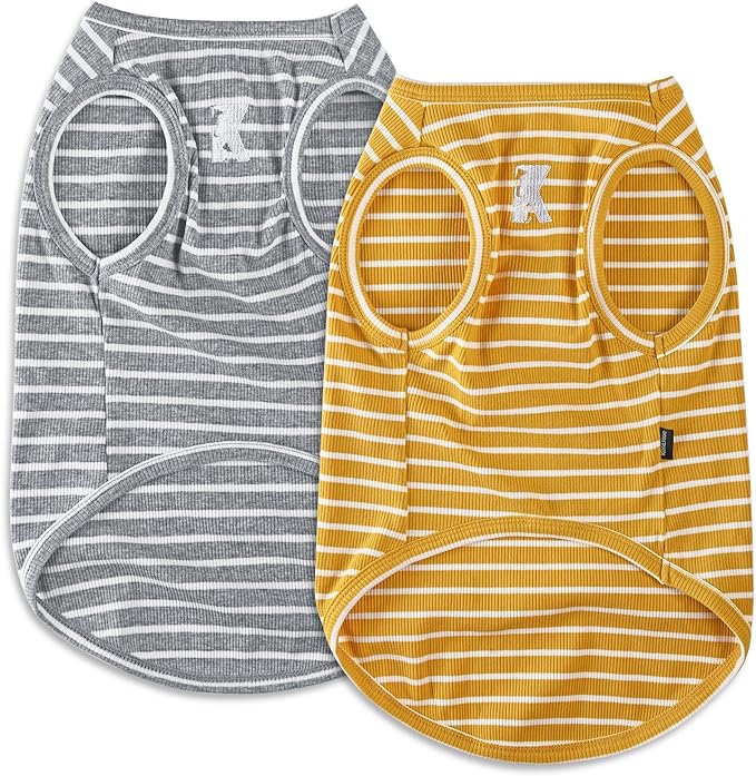 Koneseve Dog Shirt Vest Lightweight Stretchy Dog T-Shirts Soft Cool Shirts Sleeveless Stripe Vests Breathable Clothes for Puppy Kitty Cats Small Medium Large Dogs 2 Pack Yellow + Light Grey [ 6XL ]
