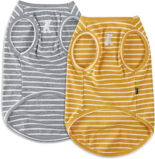 Koneseve Dog Shirt Vest Lightweight Stretchy Dog T-Shirts Soft Cool Shirts Sleeveless Stripe Vests Breathable Clothes for Puppy Kitty Cats Small Medium Large Dogs 2 Pack Yellow + Light Grey [ 6XL ]