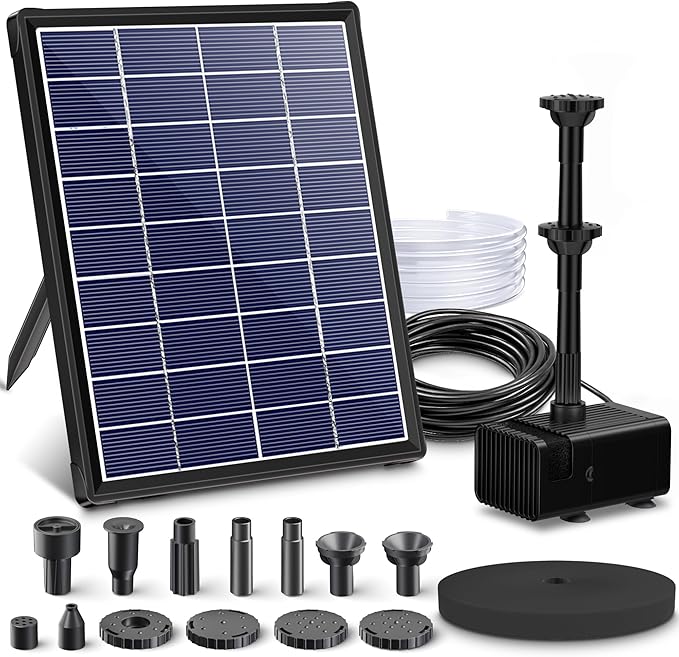 Biling 6.5W Solar Fountain for Bird Bath, Solar Water Pump with Multiple Nozzles, Solar Water Feature for Garden Yard Small Fish Pond, Attracts Birds with Flowing Water
