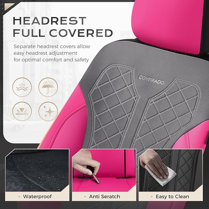 Coverado Car Seat Covers 2-Pack, Luxury Front Seat Covers, Automotive Car Seat Protectors, Pink Seat Covers Universal Fit for SUVs, Trucks, Sedans