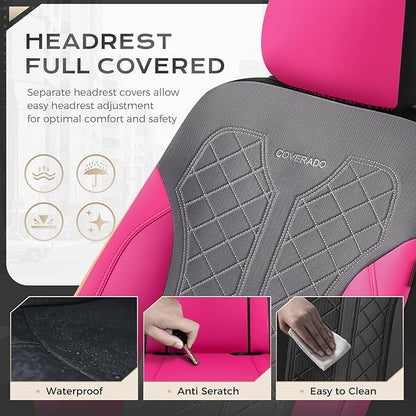 Coverado Car Seat Covers 2-Pack, Luxury Front Seat Covers, Automotive Car Seat Protectors, Pink Seat Covers Universal Fit for SUVs, Trucks, Sedans