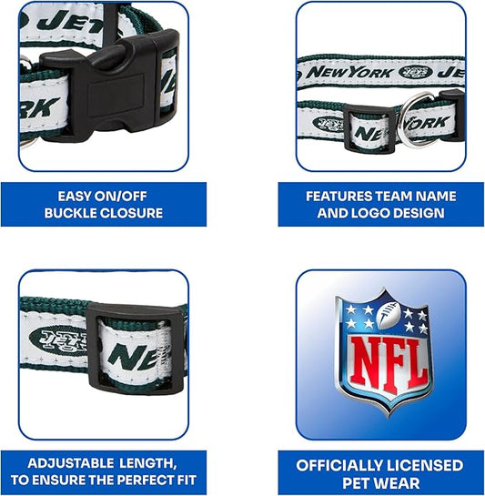 Pets First NFL New York Jets Licensed PET COLLAR, Small - Heavy-Duty, Strong, and Durable Dog Collar. Available in 31 Football Teams and 4 Sizes