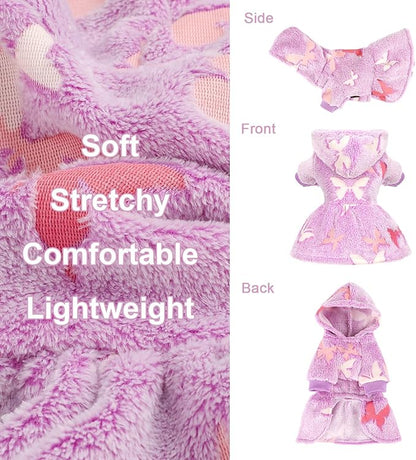 Dog Sweater Fleece Dog Hoodie Winter Puppy Clothes for Small Dogs Boy Girl Pet Hoodies Cold Weather Doggie Coats Fall Doggy Sweatshirt for Chihuahua Yorkie Cat Sweater Costume, Purple Butterfly, M