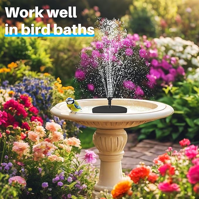 Biling 6.5W Solar Fountain for Bird Bath, Solar Water Pump with Multiple Nozzles, Solar Water Feature for Garden Yard Small Fish Pond, Attracts Birds with Flowing Water