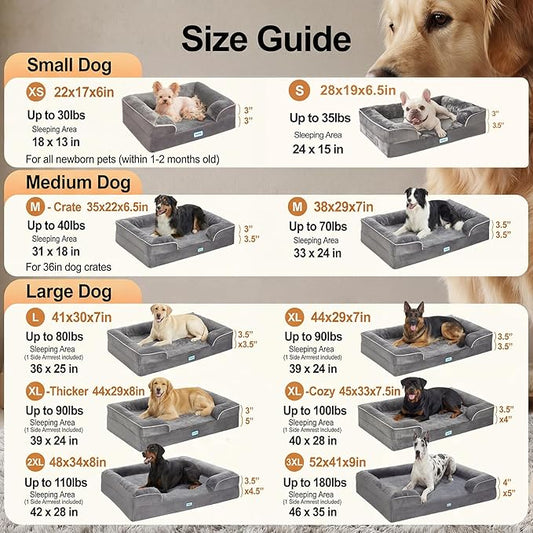 OhGeni Orthopedic Dog Bed Couch Big Cat Sofa for XXL Sized Pets with Memory Foam, Machine-Washable Waterproof Removable Cover, Soft Comfortable Fabric, 48-inch (Gray)