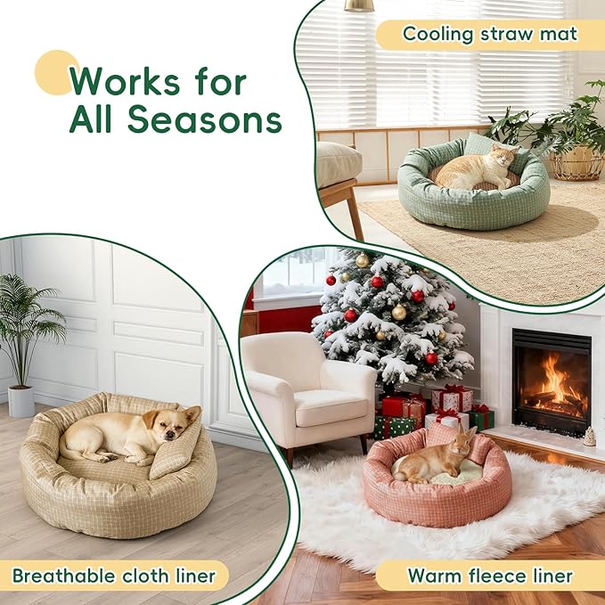 XXS Round Cat Bed 18 Inch, Summer & Winter Dual Use Washable Pet Bed, Small Cat & Dog Cushion for Crate, Carrier, Catio, Playpen, Wall Shelve, Replacement Cushion for Cat Desk Perch, Green