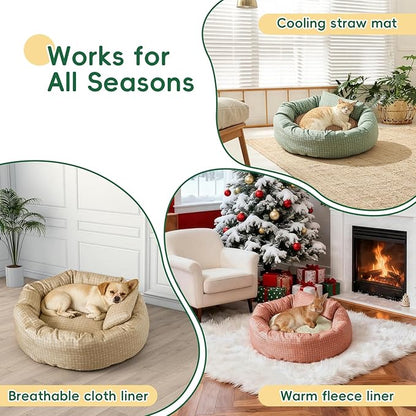 XXS Round Cat Bed 18 Inch - Washable Donut Cat Bed for Indoor Cats, Small Soft Cat Bed for Crate, Carrier, Catio, Playpen, Wall Shelve, Replacement Cushion for Cat Desk Perch, Yellow