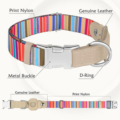 AirTag Dog Collar for Small Medium Large Breed - Adjustable Cute Pattern Dog Collar with Airtag Holder - Soft Leather Tracker GPS Apple Air Tag Pet Collars (X-Large, 20"-25" Neck Fit, Serape)