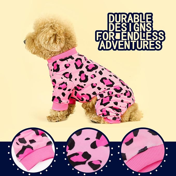 Paiaite Dog Pajamas Onesie: Comfortable Four-Legged Apparel for Small, Medium, & Large Dogs, Polyester Material for Comfort, Wrinkle Resistance, Moisture Wicking, and Stretchiness Pink Leopard L
