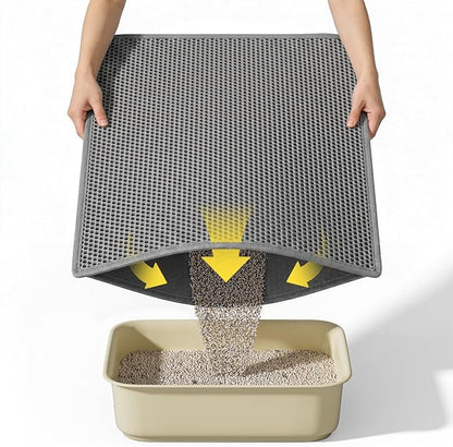 Cat Litter Mat, 30"X24" Large Double Layer Litter Trapping Mat, Waterproof/Urineproof, Easy to Clean Kitty Litter Mats for Floor, Scatter Control (Grey-1Pack)