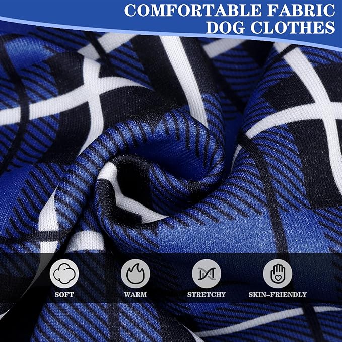 EXPAWLORER Plaid Dog Hoodie - British Style Warm Dog Sweater Shirt with Leash Hole,Pitbull Clothes Outfits,Winter Coat Apparel for All Breeds Puppy Girl Boy-Cat Apparel,Navy Blue X-Small