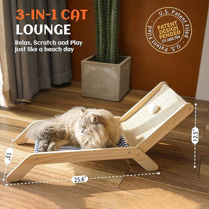 PETKARAY Cat Hammock with Coconut Palm Tree Scratching Post, Cozy Beach Chair Elevated Cat Beds, Original Lounger for Indoor Cats
