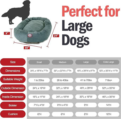Majestic Pet 40 Inch Micro Velvet Calming Dog Bed Washable – Cozy Soft Round Dog Bed with Spine for Head Support - Fluffy Donut Puppy Mat 40x29x9 (inch) Large – Azure (2025)