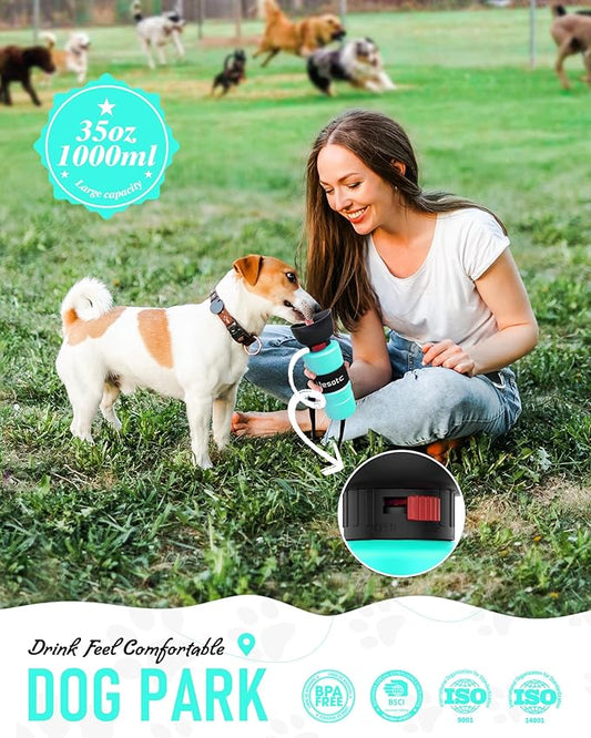 lesotc Dog Water Bottle, Portable Water Dispenser with Travel Water Bowl, Leak Proof Pet Travel Squeeze Bottle, Puppy Essentials Dog Stuff Accessories for Outdoor Walking, Hiking, Camping