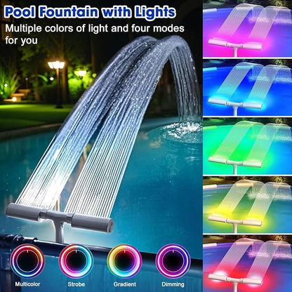 Pool Fountain for Above and Inground Pools, APP Smart Control Pool Lights with 16 Color LED Lights, Waterfall Sprinkler and Adjustable Dual Sprayer for Swimming Cooling Outdoor