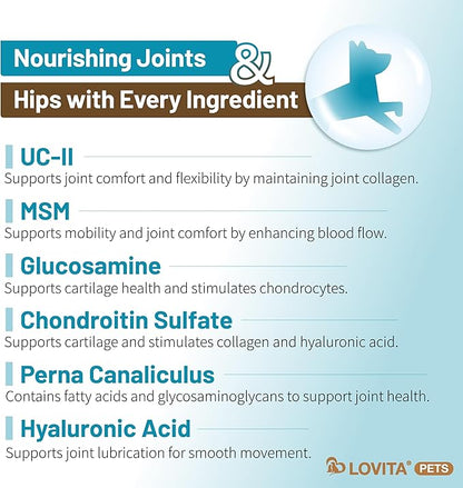LOVITA Hip + Joint Supplement for Pets - Supports Mobility & Joint Health for Dogs & Cats - 60 Capsules, Chicken Flavor