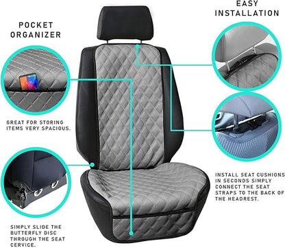 FH Group Car Seat Cushion – Faux Leather Single Front Seat Cover with Front Pockets, Airbag Compatible, Universal Fit Car Seat Cushion for Driver or Passenger Seat, SUV, Truck, Sedan & Van – Gray