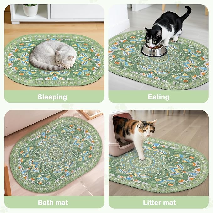 Glittme 33"x22" Cat Litter Mat with Mesh Design - Non-Slip & Waterproof Litter Trapping Pad for Litter Box Protects Floors from Stains Soft Texture for Pets,Green