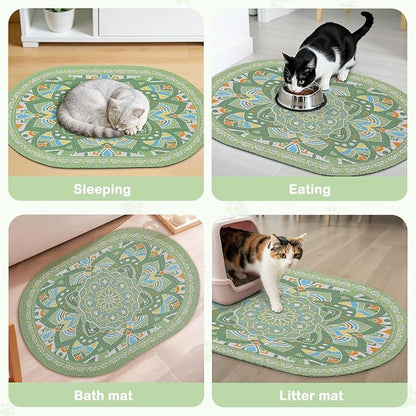 Glittme 33"x22" Cat Litter Mat with Mesh Design - Non-Slip & Waterproof Litter Trapping Pad for Litter Box Protects Floors from Stains Soft Texture for Pets,Green