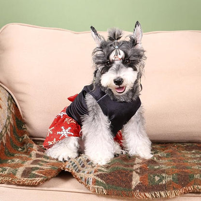 CuteBone Christmas Dog Dresses Velvet Holiday Small Dogs Clothes Onesie Pet Apparel Girl Puppy Skirt with Bow Hair Rope CVA54XS-D