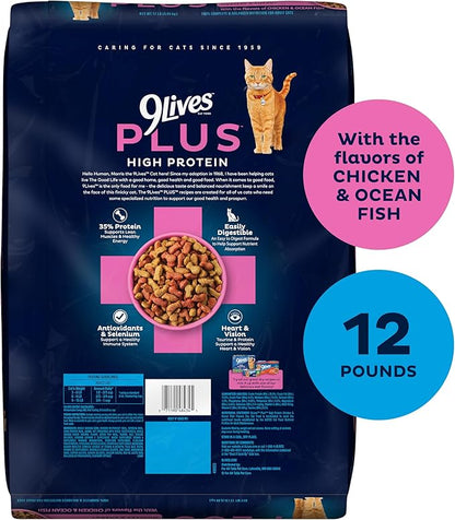 9Lives Plus High Protein Dry Cat Food, 12 lb. Bag