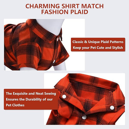 Koneseve Dog Shirt Plaid Dog Clothes for Small Dogs Boy Girl Cat Clothes Soft Puppy Outfit Adorable Pet T-Shirts Kitten Grid Costume Apparel Thanksgiving Christmas Clothing (Red#1; XS/Extra Small)