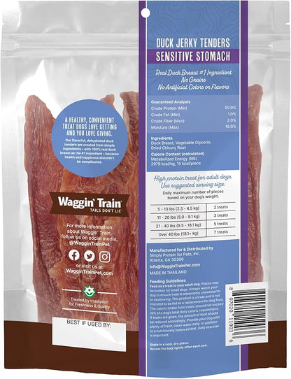 Waggin' Train Duck Jerky Dog Treats for Dogs with Sensitive Stomachs, Made with 100% Real Duck Breasts, Three All-Natural Ingredients, High Protein Dog Treat, Easily Digestible for Dogs, 12 oz. Pouch