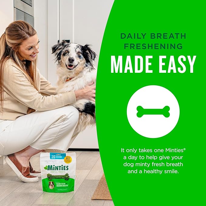 Minties Dog Dental Bone Treats, Tiny/Small Dental Dog Treats, 5-25 lbs, Clean Teeth, Fight Bad Breath, Removes Plaque and Tartar, 16 Count