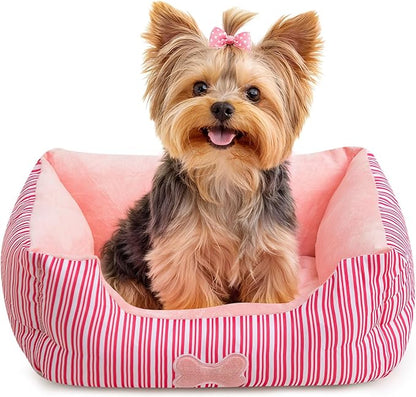 Hollypet TC Fabric Plush Small Dog Cat Bed Self-Warming Pet Bed, Pink