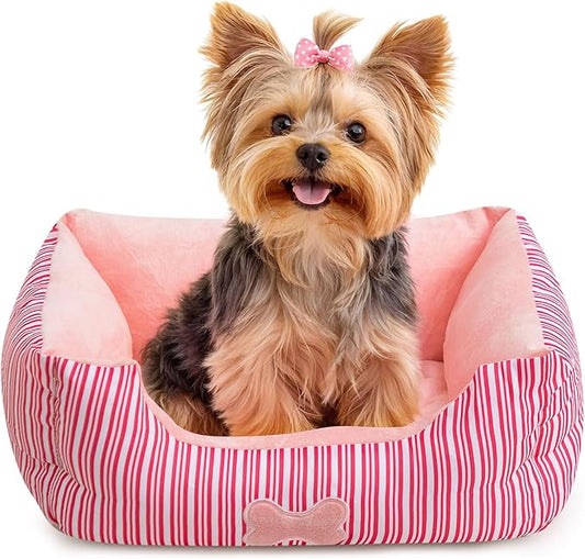 Hollypet TC Fabric Plush Small Dog Cat Bed Self-Warming Pet Bed, Pink