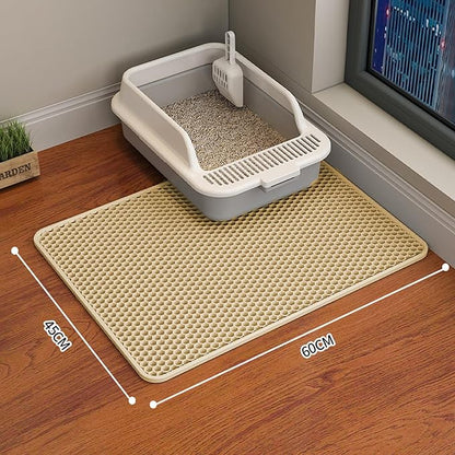 HCY&WLD 2-Pack Cat Litter Mat, Double Layer Honeycomb Waterproof Urine Proof Non-slip Litter Trapping Mat, Less Waste, Easy to Clean Cat Litter Box Mat, Kitty Indoor Supplies (Khaki, 24x18 Inches)