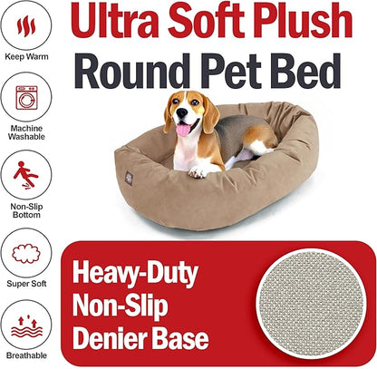 Majestic Pet 32 Inch Suede Calming Dog Bed Washable – Cozy Soft Round Dog Bed with Spine Support for Dogs to Rest their Head - Fluffy Donut Dog Bed 32x23x7 (Inch) - Round Pet Bed Medium – Stone (2025)