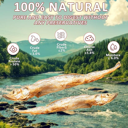 Freeze Dried Capelin with Roe Dogs Treats, Whole Fish for Dog & Cat - Single Ingredient, High Protein, Rich in Omega 3 for Skin & Coat Health, Grain-Free, Wild-Caught (6.4 oz)