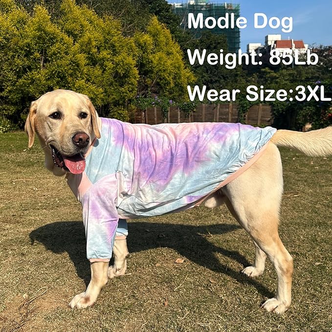 Dog Cotton Colorful Tie Dye T-Shirts Soft and Stretchy Breathable Pet Shirt Pajamas Pets Clothes for Large Dogs Tiedye XL