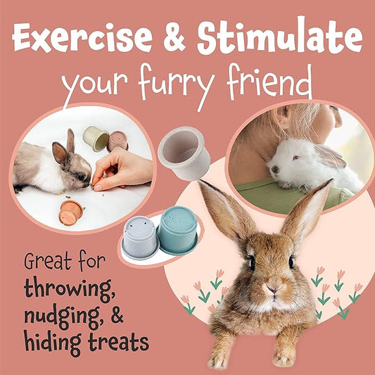 Evergreen Pet Supplies Rabbit Stacking Cups Toy Set - Nesting & Stackable Stacking Cups for Bunnies - Treat-Dispensing Rabbit Toys - Mental Enrichment Pet Bunny - 8-Pack, Multicolor, Wheat Straw