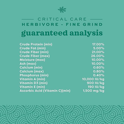 Oxbow Critical Care Herbivore, Fine Grind, Emergency Rabbit & Guinea Pig Food, Made with Timothy Hay, Natural Papaya Flavor, Assist Feeding Formula for Pets, 100 gram bag
