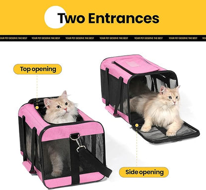Conlun Dog Carrier Soft Sided, Large Cat Carrier with Inner Safety Leash, Pet Transport Carrier for Large Cats and Medium Dogs up to 20 Lbs, Collapsible Travel Puppy Carrier Bag -Pink L