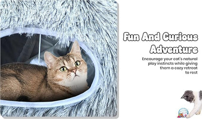 Cat Donut Tunnel Bed with 3pcs Mouse Ball Toy - Cat Tunnel for Under Christmas Tree & Cat Tunnel Bed Cave - Soft cat cave Bed – 3-in-1 Cat Tunnels for Indoor Cats, Kittens, Puppies, Rabbits (Grey)