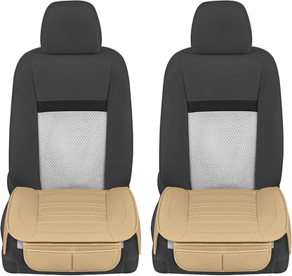Motor Trend Seat Covers for Cars Trucks SUV, Faux Leather Beige Padded Seat Covers with Storage Pockets, Premium Interior Car Seat Cover, 2 x Front Seat Covers